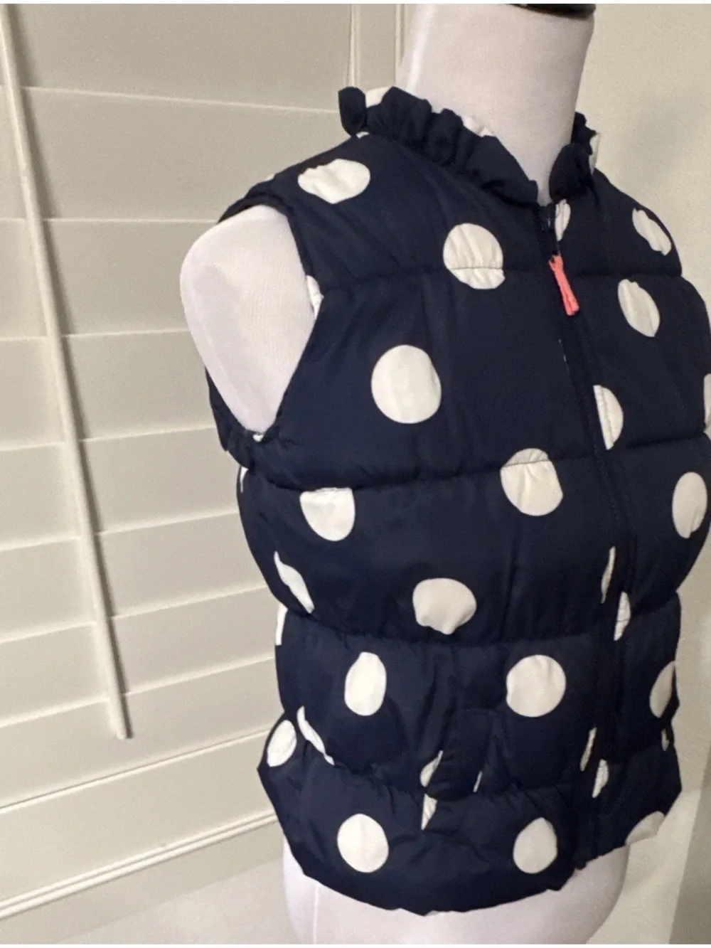 Gymboree Girls' Navy Puffer Vest - White Polka Dot, Pockets Size L (10-12)